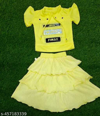 SRLASKAR Baby Girls Party(Festive) Top Skirt(YELLOW)