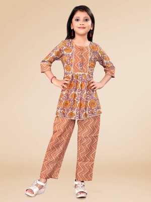 NIVUDI Girls Casual Top Pant(Orange)