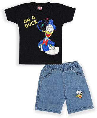 PURPLEINDIA Baby Boys & Baby Girls Casual T-shirt Shorts(BLACK)