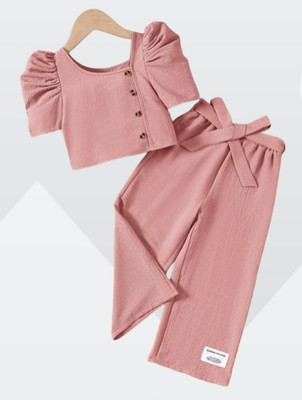 MASKAR CHOICES Baby Girls Casual Top Track Pants(Peach)