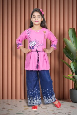 Star Case Girls Party(Festive) Kurta Pyjama(Pink)