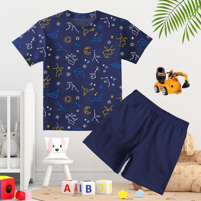 DOODEEKIDS Baby Boys & Baby Girls Casual T-shirt Shorts(Navy)