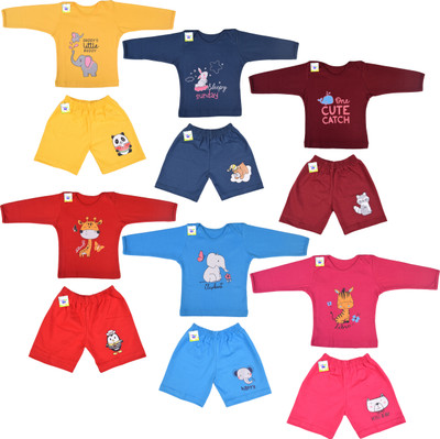 Toddylon Baby Boys & Baby Girls Casual T-shirt Shorts(Multicolor)