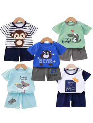 HEYDALS Baby Boys Casual T-shirt Shorts(Navy-Green-White-Royal-Lblue)