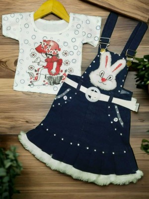 S K Dresses Baby Girls Party(Festive) Top Dungaree(BLUE)