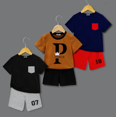 tarsier Baby Boys & Baby Girls Casual T-shirt Shorts(PRINCE_NAVY POC_BK POC)