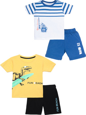 Guti Boys Casual T-shirt Shorts(Whiteblue&Yellow)