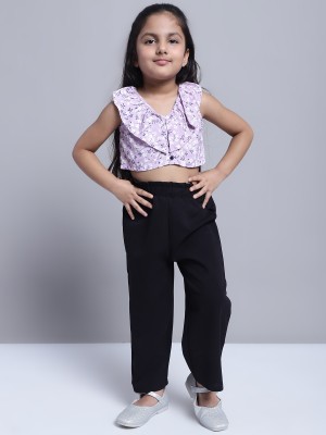 Superminis Girls Casual Top Trouser(Lavender-Black)