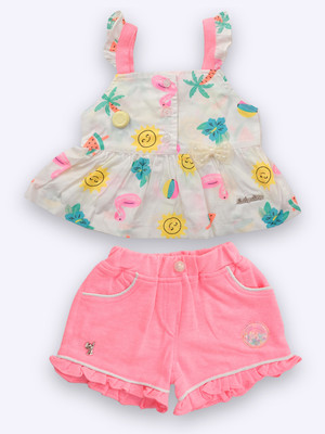BABY'S DAY Baby Girls Casual Top Skirt(Neon Pink)