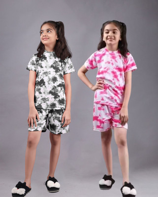 FEBVIBE Girls Casual T-shirt Shorts(Multicolor 10)