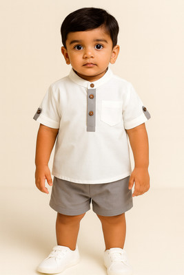 pehraava Baby Boys Casual Shirt Shorts(GREY)