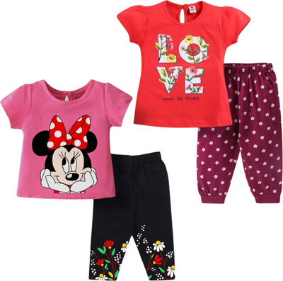 FASTCRY Baby Girls Casual Top Pant(Pink,Red)