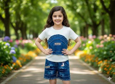 New Style Dresses Girls Party(Festive) Dress Jeans(WHITE TOP JEANS PANT)