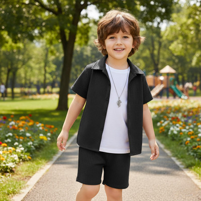 Aanart Baby Boys & Baby Girls Casual Shirt Shorts(Black)