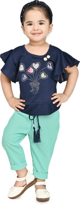 Jinat Fashion Baby Girls Casual Top Pant(Green)