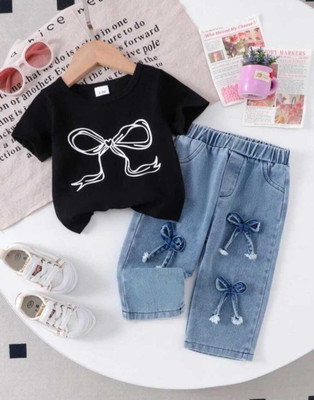 ZG GARMENTS Baby Girls Casual T-shirt Track Pants(Black, Blue)