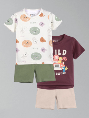 Hellcat Baby Boys Casual T-shirt Shorts(Cream/Burgundy)