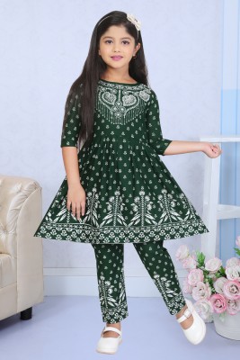 Hipposippo Girls Party(Festive) Kurta Pant(GREEN)