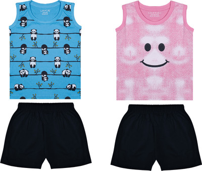 Biffy and Luffy Baby Boys Casual T-shirt Shorts(Blue Pink)