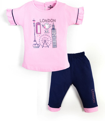 CERABI Girls Casual Top Track Pants(Pink)