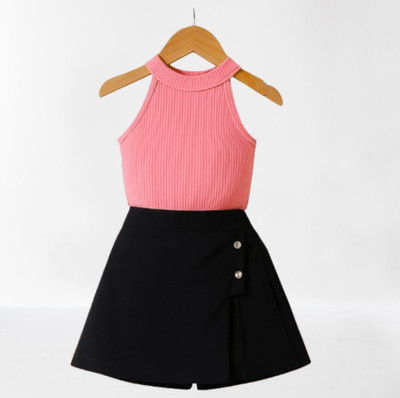 RIYASNHI Girls Casual Top Shorts(Pink, Black)