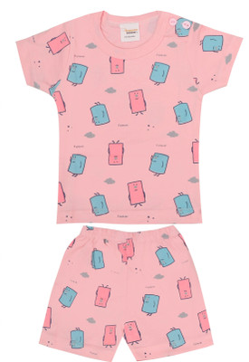 happiee bears Baby Boys & Baby Girls Casual T-shirt Shorts(Dark Pink)