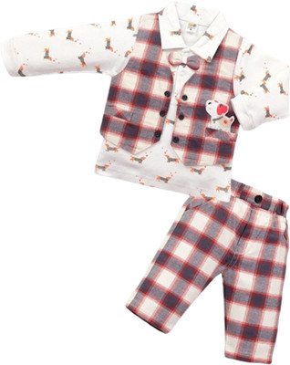 Pompidou Baby Boys Casual Shirt Pant(Rust)