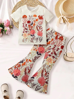 Peasant Girls Casual T-shirt Trouser(Multicolor)