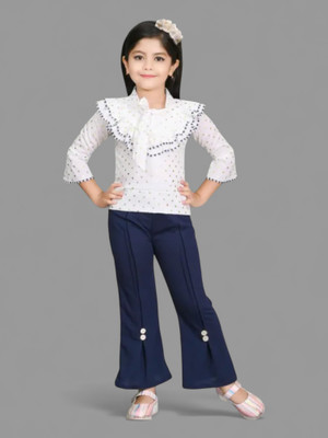Little Star Baby Girls Party(Festive) Top Pant(White, Dark Blue)