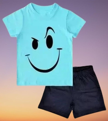 MUSNAHGARMENTS Boys Casual T-shirt Shorts(Sky Blue)