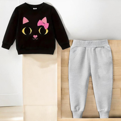 toystshirt Baby Boys & Baby Girls Casual Sweatshirt Pant(Black,Grey)