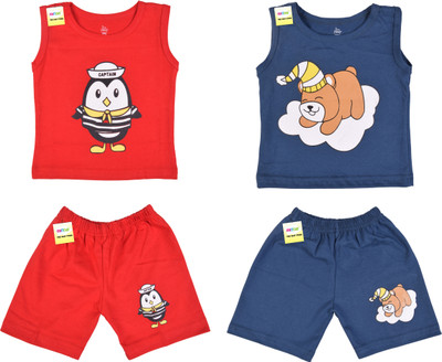 Kwitchy Baby Boys & Baby Girls Casual Vest Shorts(Red, Nevy Blue)