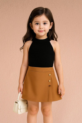 RIYANSHI Girls Casual Top Skirt(Black, Brown)