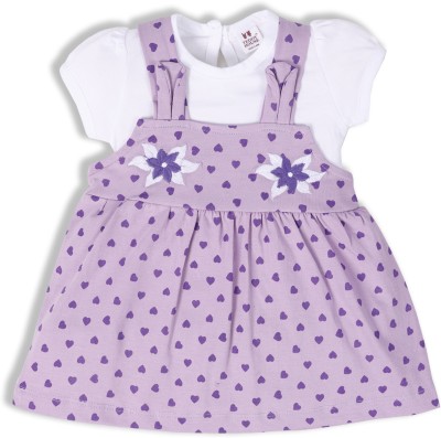 Teddy House Baby Girls Casual T-shirt Dungaree(Purple, White)