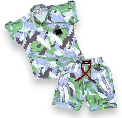 Fluemart Baby Boys Casual Shirt Pant(Green)