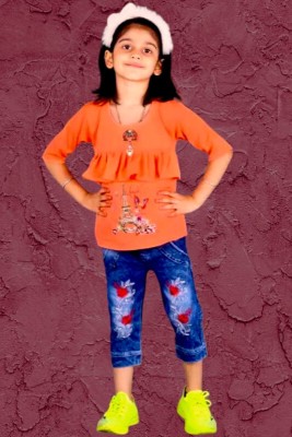 AL BAYDAR FASHION Baby Girls Casual Top Jeans(Orange)