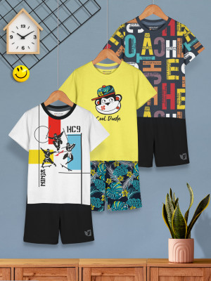 Hellcat Boys Casual T-shirt Shorts(White2/Yellow2/Black2)