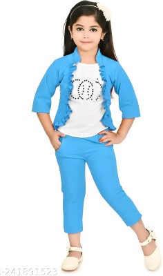 AS FASHION Baby Girls Party(Festive) Top Pant(Sky Blue)