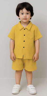 F Plus fashion Boys Casual Shirt Shorts(Yellow)