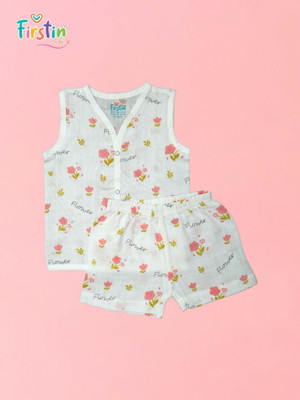 Firstin Baby Boys & Baby Girls Casual Vest Shorts(Candy Flower)