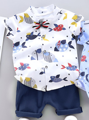 Kidsbrity Baby Boys & Baby Girls Party(Festive) Shirt Shorts(DOVEFISH WHITE BLUE)