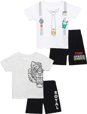 PROVOGUE Boys Casual T-shirt Shorts(Grey&Black, White&Black)