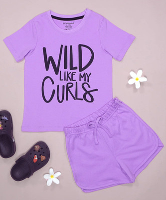 BE AWARA Girls Casual T-shirt Shorts(Purple)