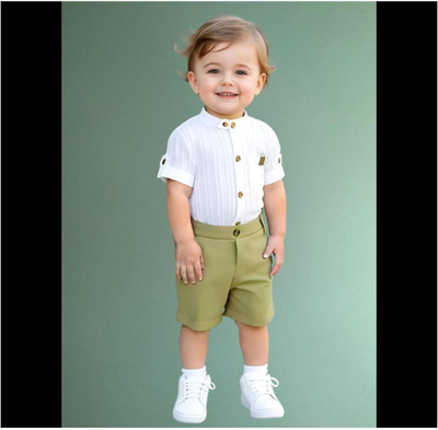 Riyannshi Boys Casual Shirt Pant(Green)