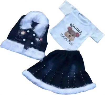 Chitra store Baby Girls Frozen Casual T-shirt Dress(BLUE, WHITE)