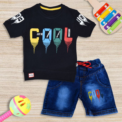 Worton Fashion Boys Casual T-shirt Shorts(Navy Blue)