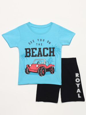 Yk Boys Casual T-shirt Pant(Skyblue&Black)