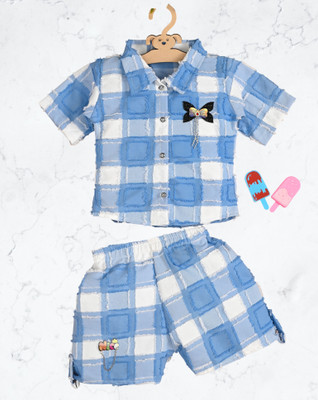 Fashioncore Boys Casual Shirt Shorts(Blue)
