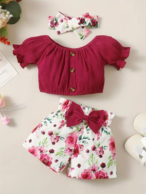 AVOVU Baby Girls Casual Top Top, Shorts(MAROON)