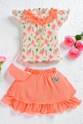 HALDER Baby Girls Casual Top Skirt(Coral Chantilly)
